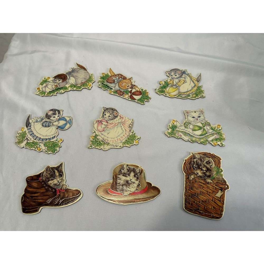 Lot Of 9 Vintage Kitty Cucumber 1984/85 Christmas Ornaments Die Cut Merrimack